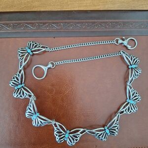 Fossil Silver Butterfly Necklace with Turquoise Accents